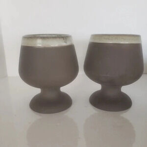 Vintage Green Earth  Brown with Glazed brown/Green Rim Clay Wine Goblets.